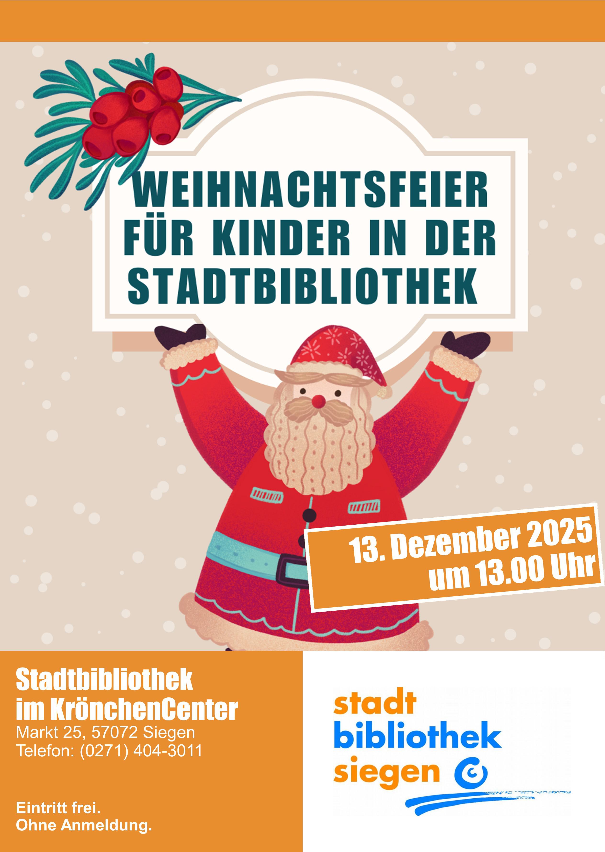 Weihnachtsfeier für Kinder in der Stadtbibliothek