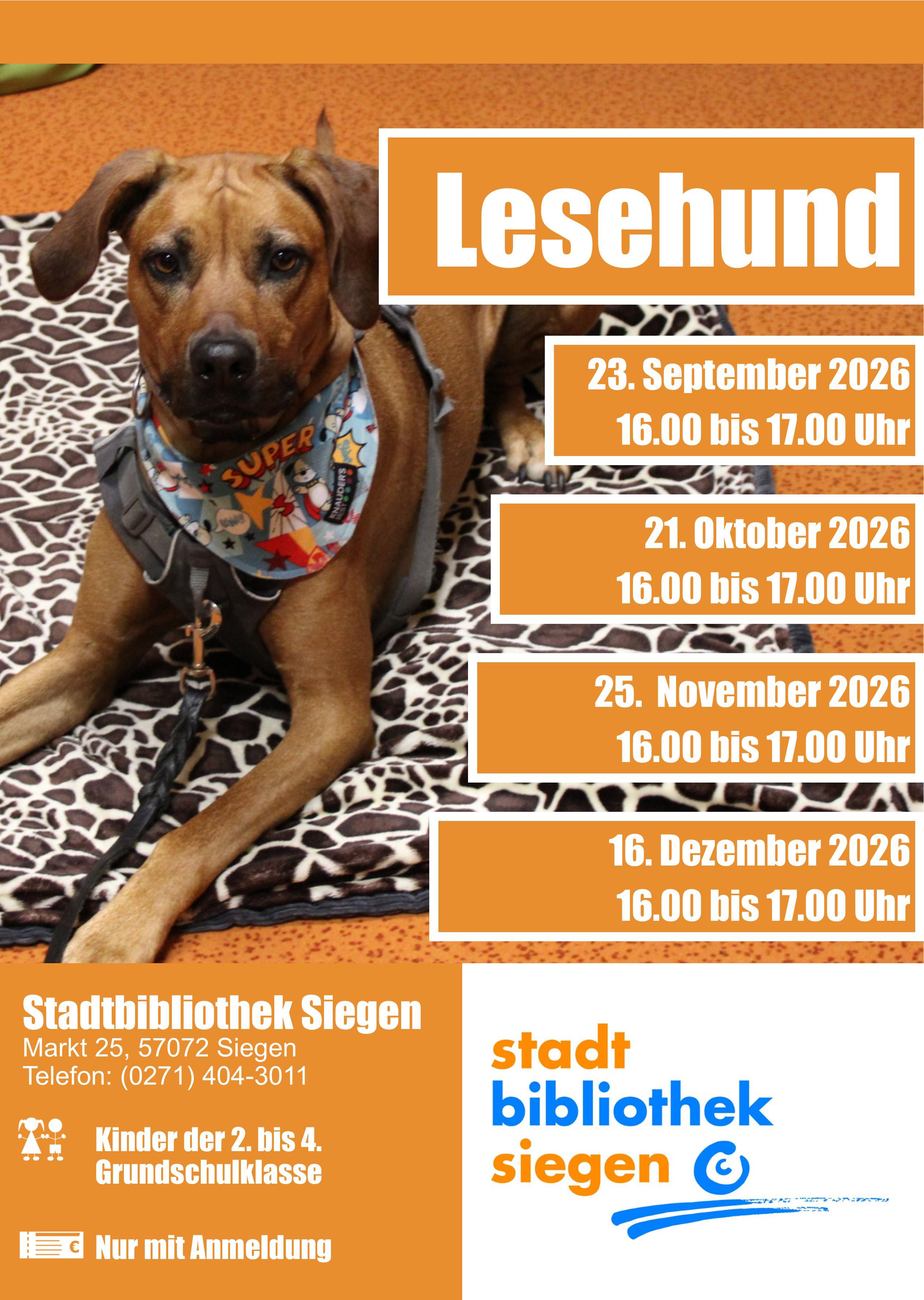 Vorlesen mit Lesehund Laini in der Stadtbibliothek Siegen