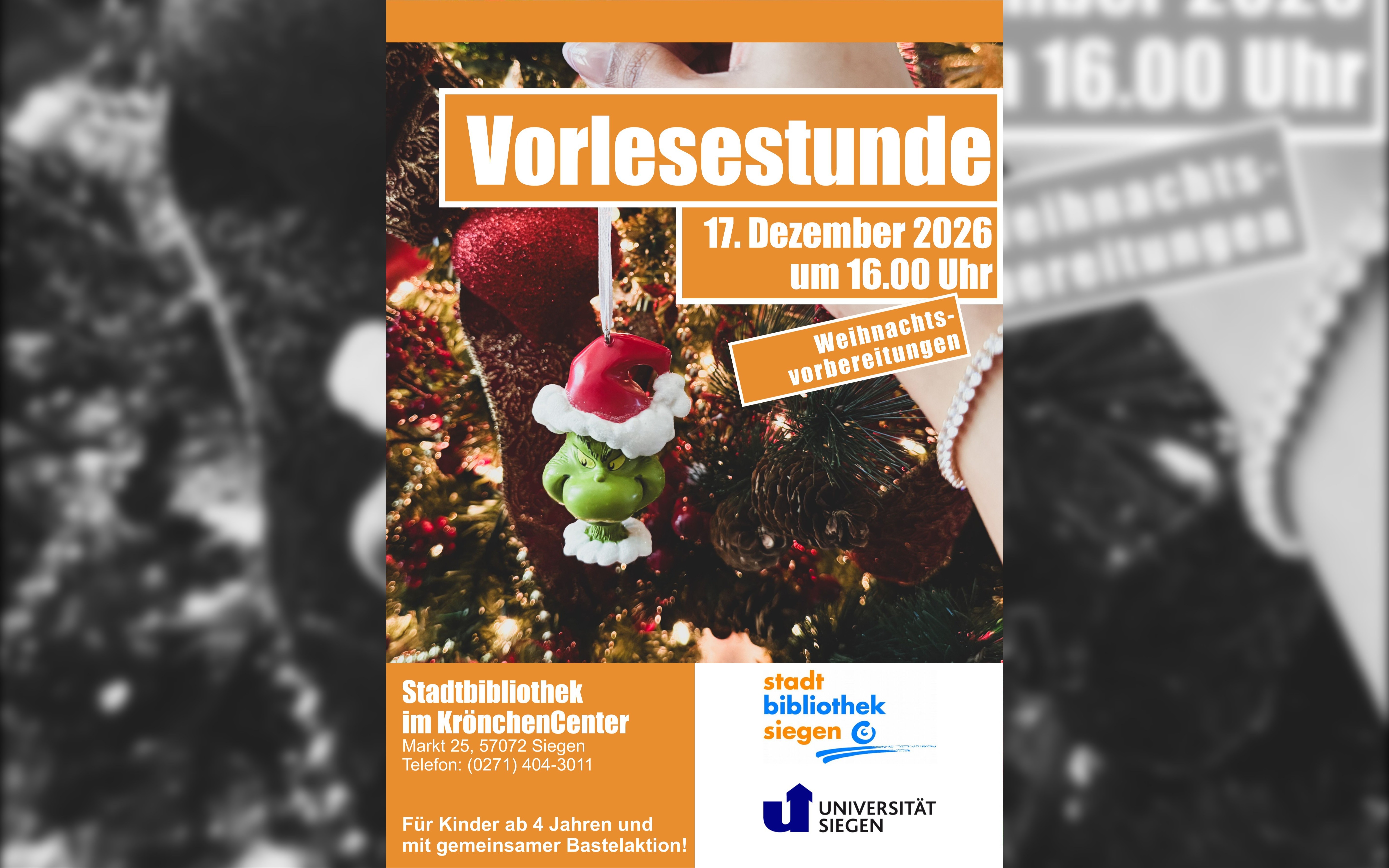 Vorlesestunde für Kinder ab 4 Jahren in der Stadtbibliothek Siegen