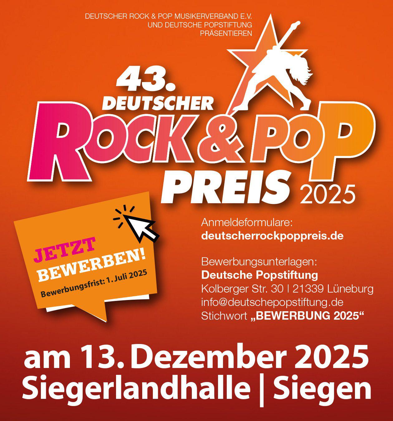 43. Deutscher Rock und Pop Preis 2025