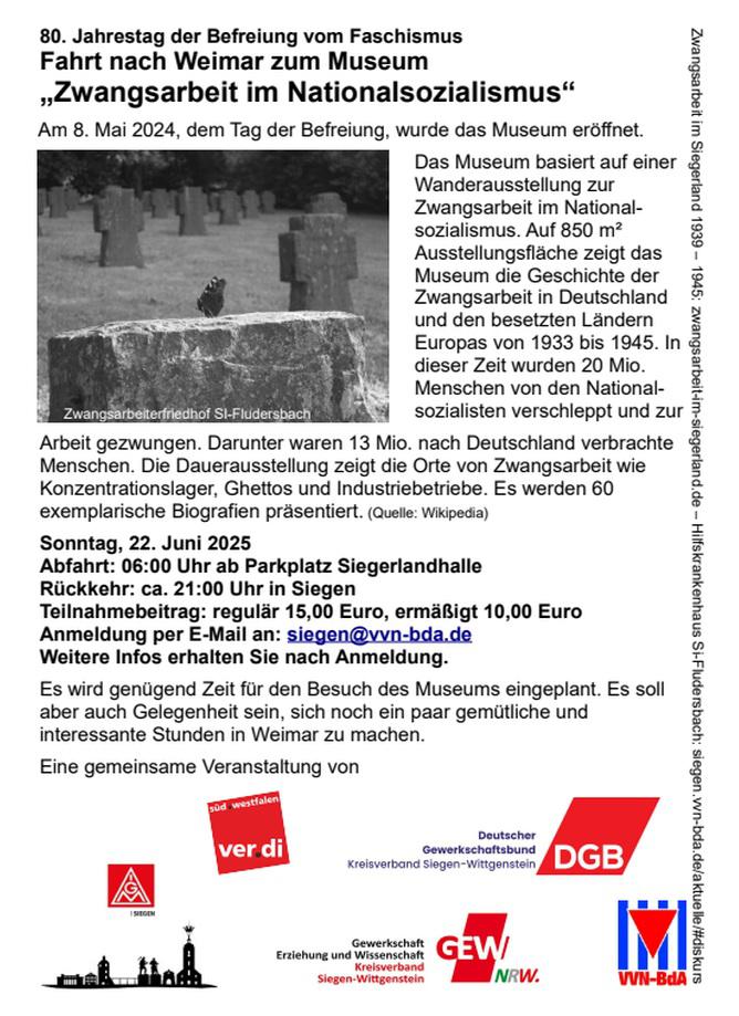 Tagesfahrt nach Weimar zum Museum "Zwangsarbeit im Nationalsozialismus"