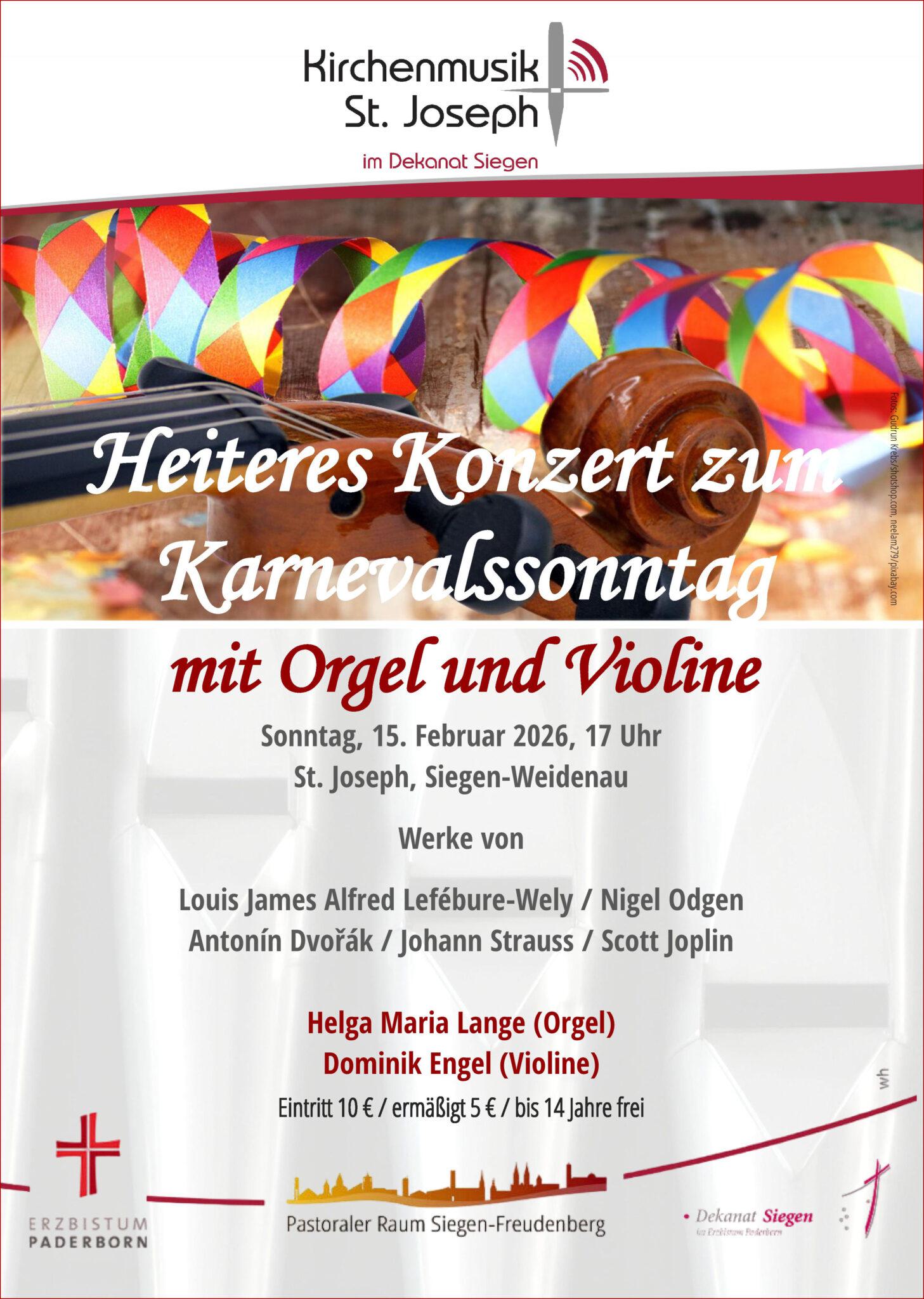 Heiteres Konzert am Karnevalssonntag mit Violine und Orgel